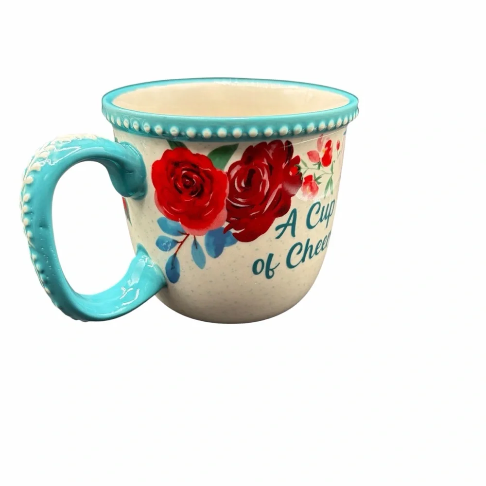 THE PIONEER WOMAN “A CUP OF CHEER” FLORAL COFFEE MUG CERAMIC 4”